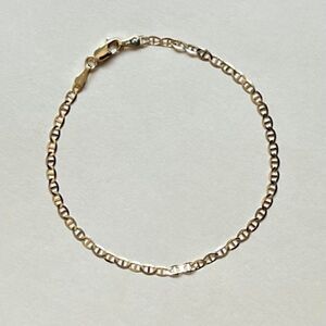 14K Real Gold chain 2.7 mm flat mariner chain Bracelet | Birthday gift |